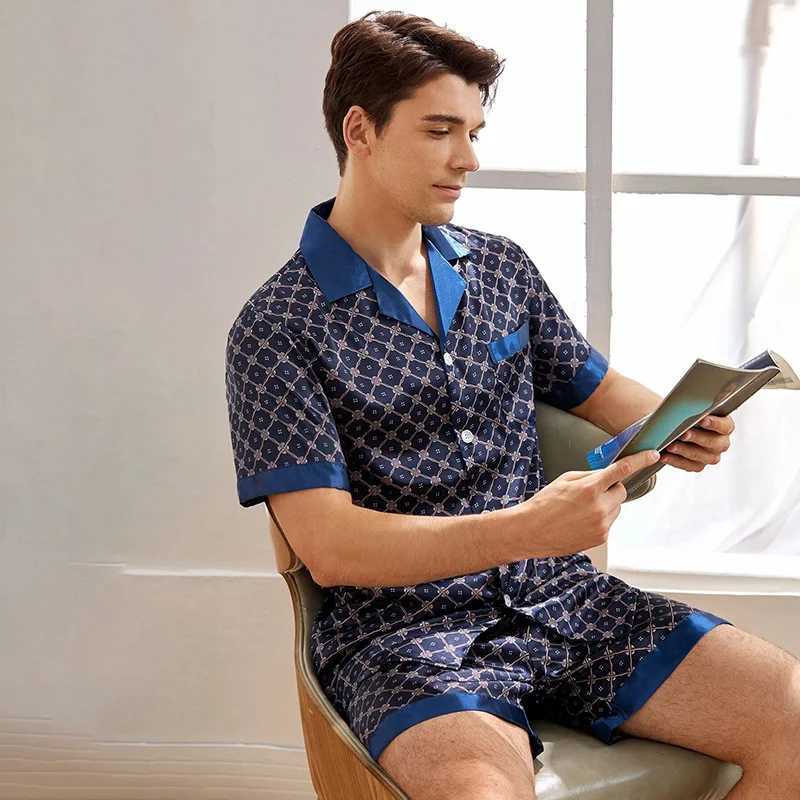 Spring And Autumn Mens Pajamas Sets Silk Long-sleeved Sleepwear Ice Silk Plus Size Home Clothing Pyjamas Suit Home Wear Y240913