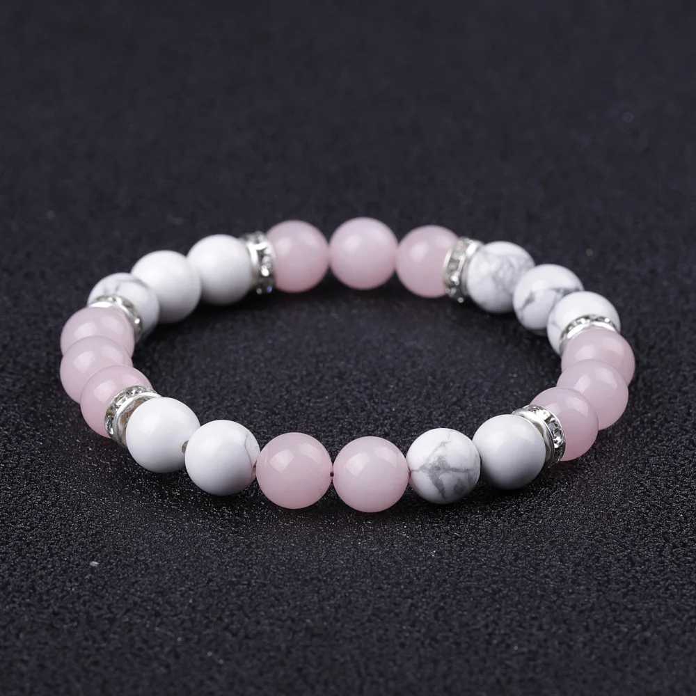 Fashionable womens natural quartz bracelet 8mm round white Holite turquoise pink crystal bracelet W240913