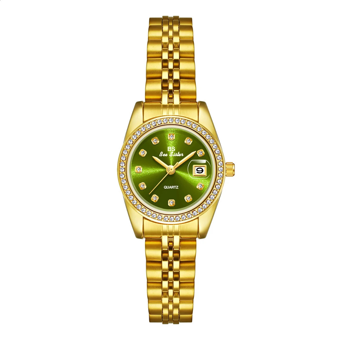 Original womens watch pink dial gold date quartz vintage elegance stainless steel gift 240912