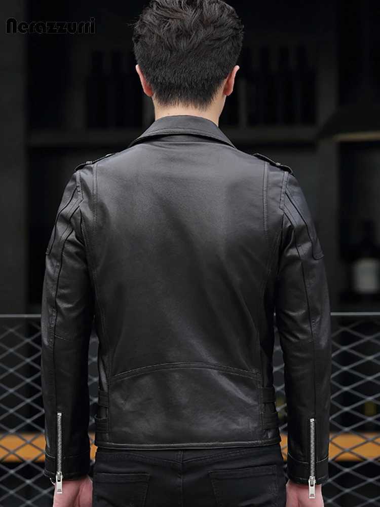 Nerazzurri Spring Autumn Cool Short Black Pu Leather Biker Motorcycle Jacket Men Zipper Long Sleeve Plus Size Luxury Clothes 5xlX240913