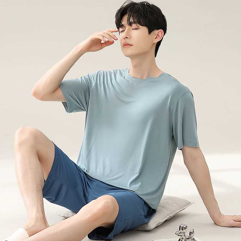 Plus Size 4XL 5XL Summer Modal Home Wear Set Men Pajamas Sets Soft Sleep Wear Short Sleeve Top and Shorts Breathable Pyjamas Y240913