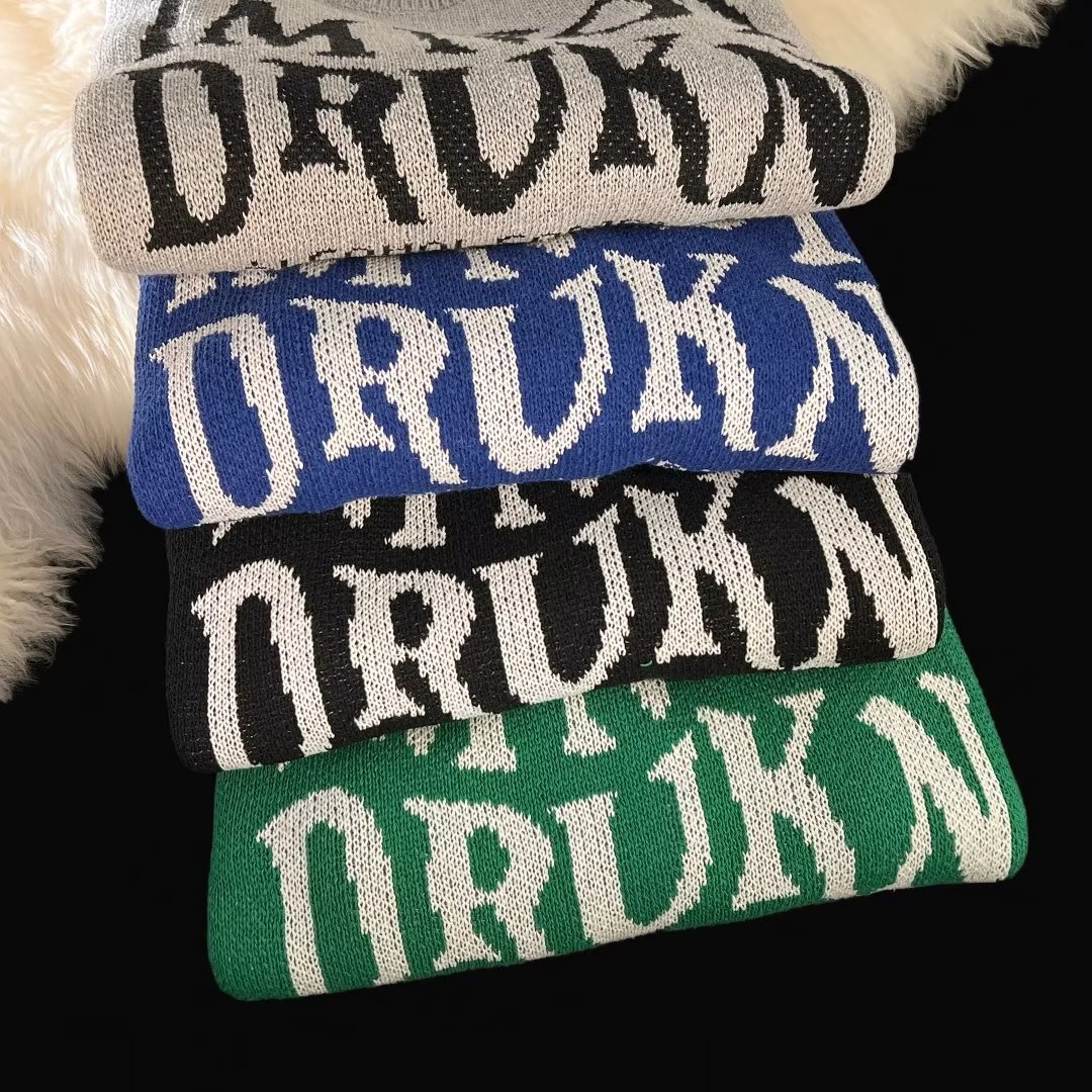 Halloween Men Sweaters Shabby style Autumn and Winter Thick Sweater Mens Korean Edition Trendy Knitted Sweater Winter Hong Kong Style Lazy Mens crew n