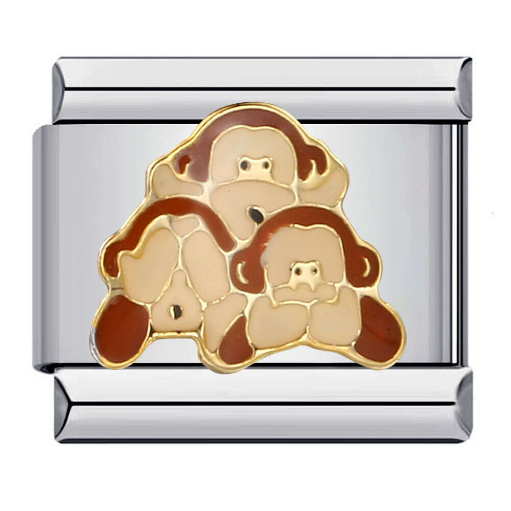 Small Animal Cartoon Titanium Gold Plated Enamel DIY Bead Italian Charm Bracelet Links Stainless Steel Fit 9Mm Jewelry Making Gifts