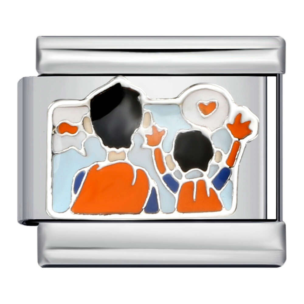 Ball Sports Pattern Italian Modular Titanium Steel Welded Enamel Bracelet Italian Charm Links Stainless Steel Fit 9mm Bracelet Jewelry DIY Making Gift