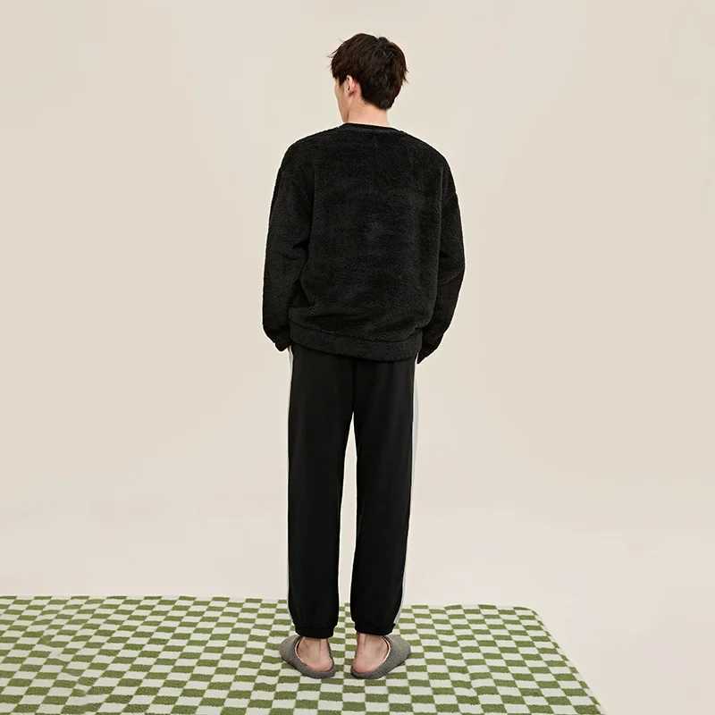 Semir Couple Pajamas Suit Men Autumn And Winter Thick Plus Velvet Cationic Fleece Lapel Cardigan Lace Home Pajamas For Man Y240913