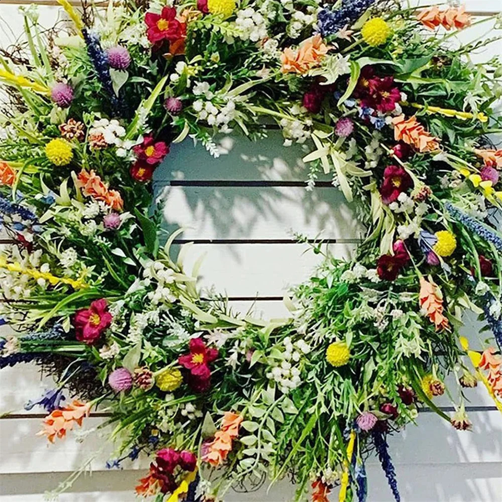 Colorful artificial flower wreath hanging decoration for spring/summer front door loop simulation flower wreath decoration for Windows decoration FU 2