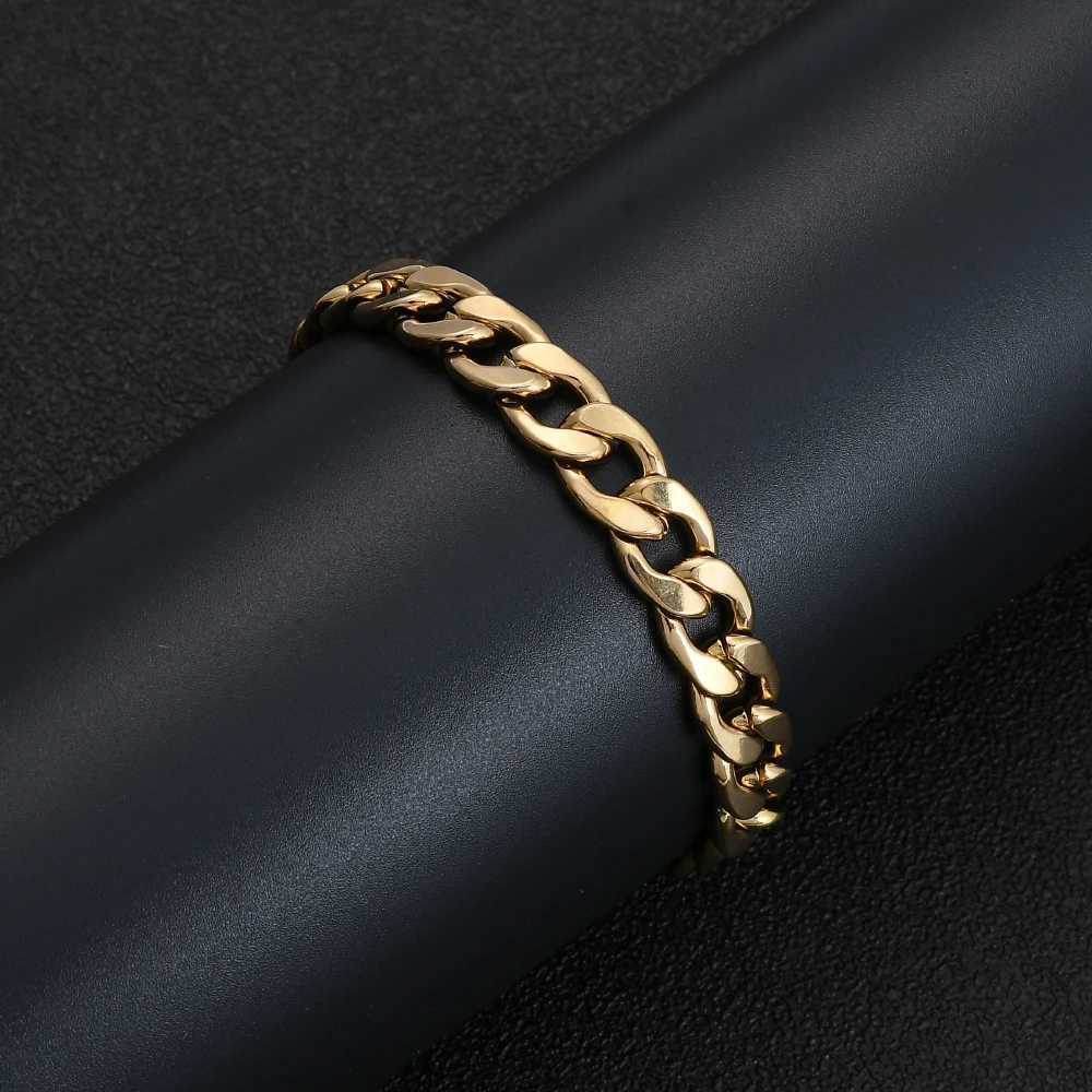 Hot Sale Stainless Steel Gold Black Color Cuban Chain Bracelet For Men Titanium Steel Link Bracelet 6/8/10MM Length 20CMX240913