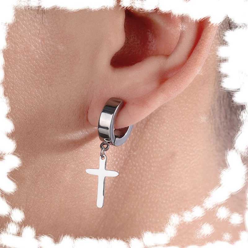 Trend Punk Rock stainless Steel No ear hole Earrings Big Cross Clip Earrings Male Female Fashion Jewelry Black Golden MulticolorX240913