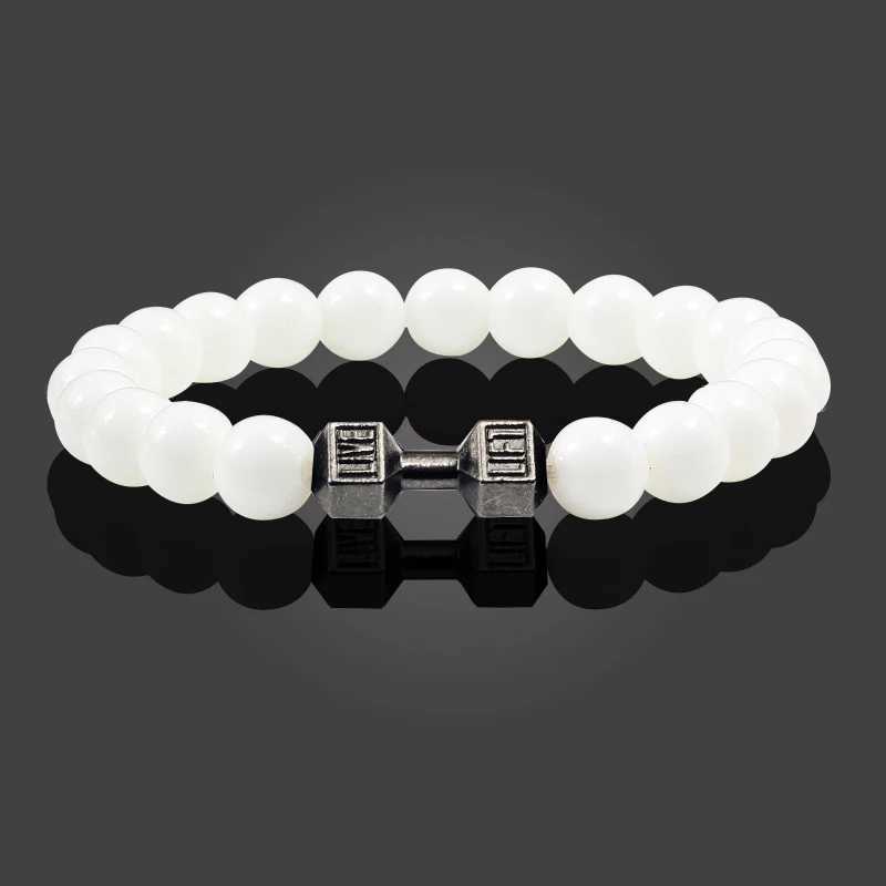 3 pure white ripple natural stone bracelets suitable for female charm beads handmade for men elastic rope bracelets dumbbell bracelets W240913