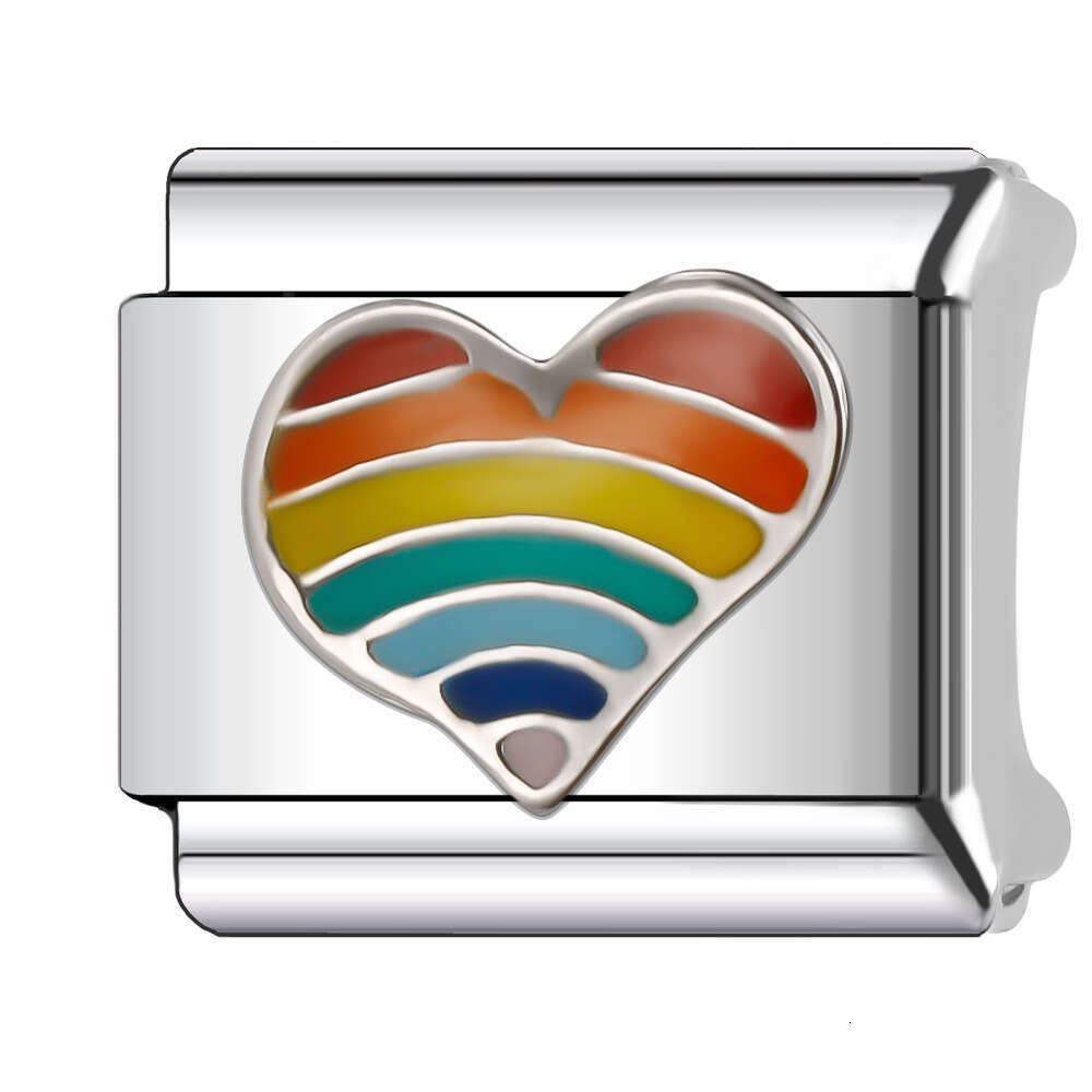 New Women's Gift 2024 rainbow heart Bead Italian Charms Links Bangle Beads Fit 9mm Stainless Steel Bracelet Making DIY For Women Fashion Jewelry