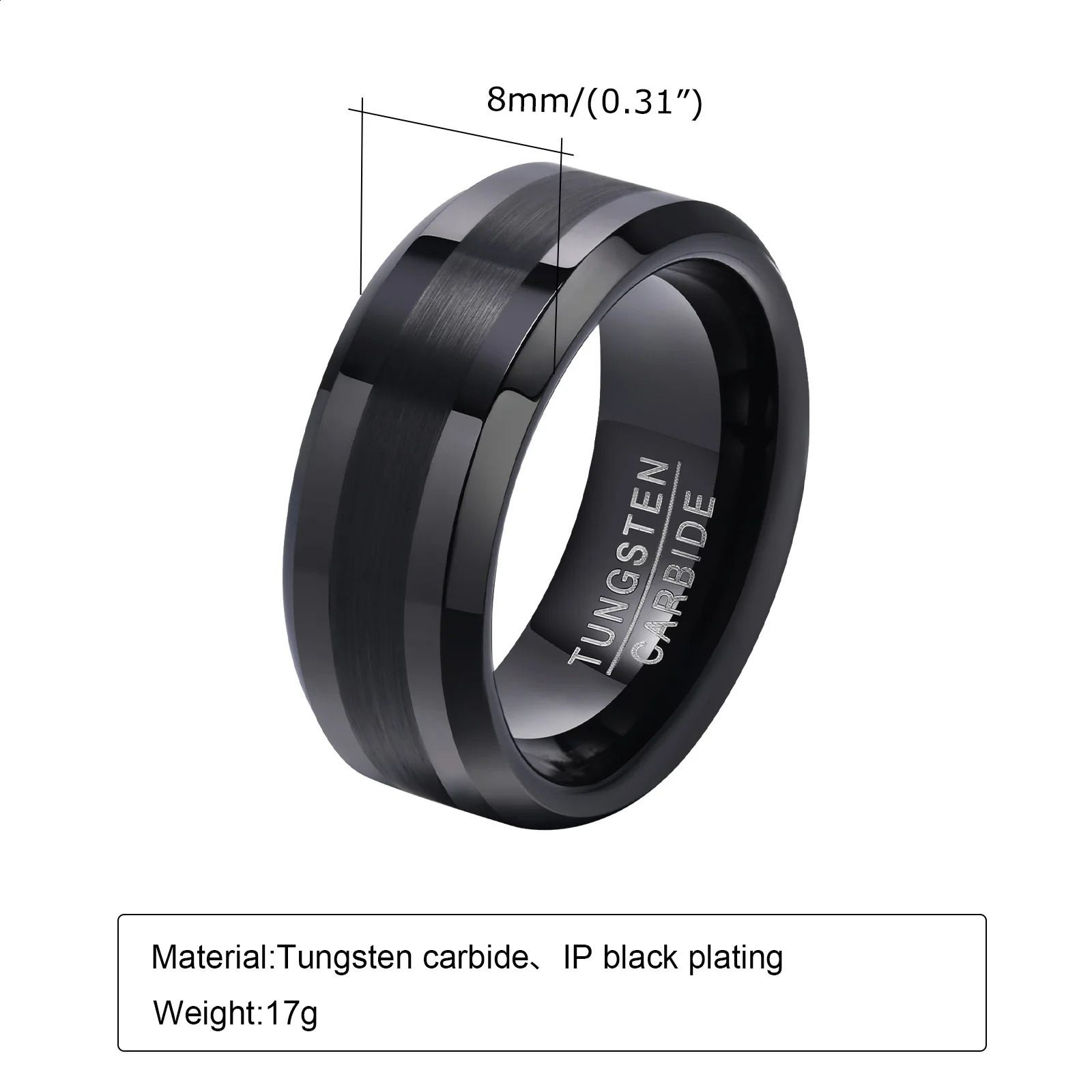 Fashionable 8mm tungsten carbide mens wedding ring waterproof and scratch resistant metal finger ring minimalist pure mens ring 240905