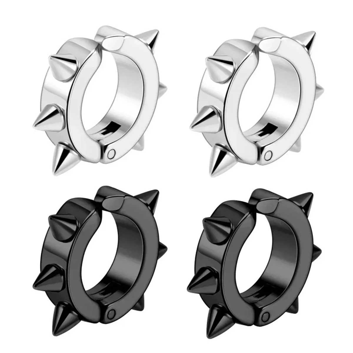 2Pcs 316L Stainless Steel Fake Earrings for Women Men Spike Clip on Earring Cuff Ear Jewelry Gift Non Piercing Earring StudsX240913