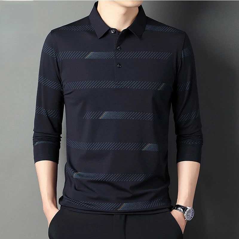 Fashion Men Long Sleeve Cotton Stripe Polo Shirts Spring Autumn New Korean Casual Male Clothes Lapel Loose Streetwear Tops 2023X240912