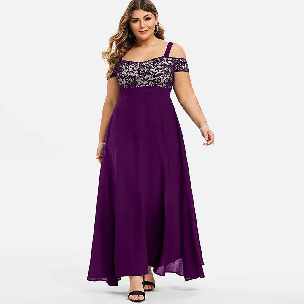 Bridesmaid Dresses for Women Plus Size Sexy Lace Splicing Maxi Dress Cold Shoulder Evening Party Long Dress 4XL 5XL 6XL