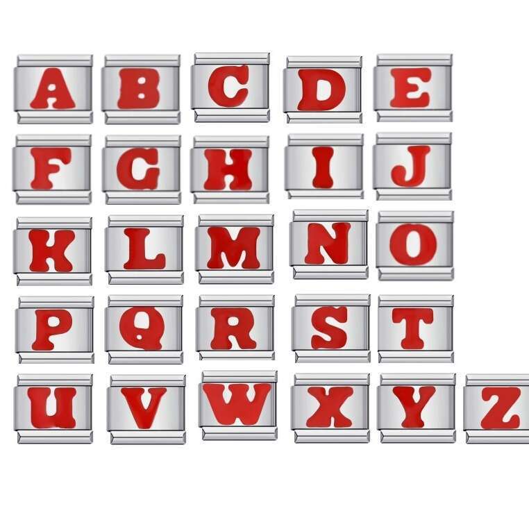 New Titanium Steel Red English Letter DIY Beads Italian Charm Bracelet Italian Charm Links Fit 9Mm Bracelet Jewelry DIY Making Gifts