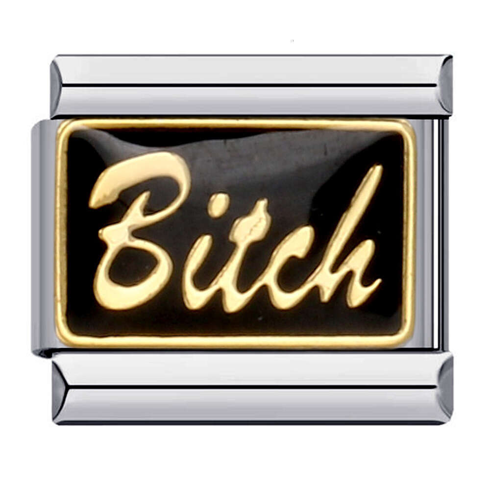 Black Gold-Plated Enamel Cartoon DIY Bead With Personalized Welding Pattern Bracelet Italian Charm Links Stainless Steel Fit 9mm Bracelet Jewelry DIY 