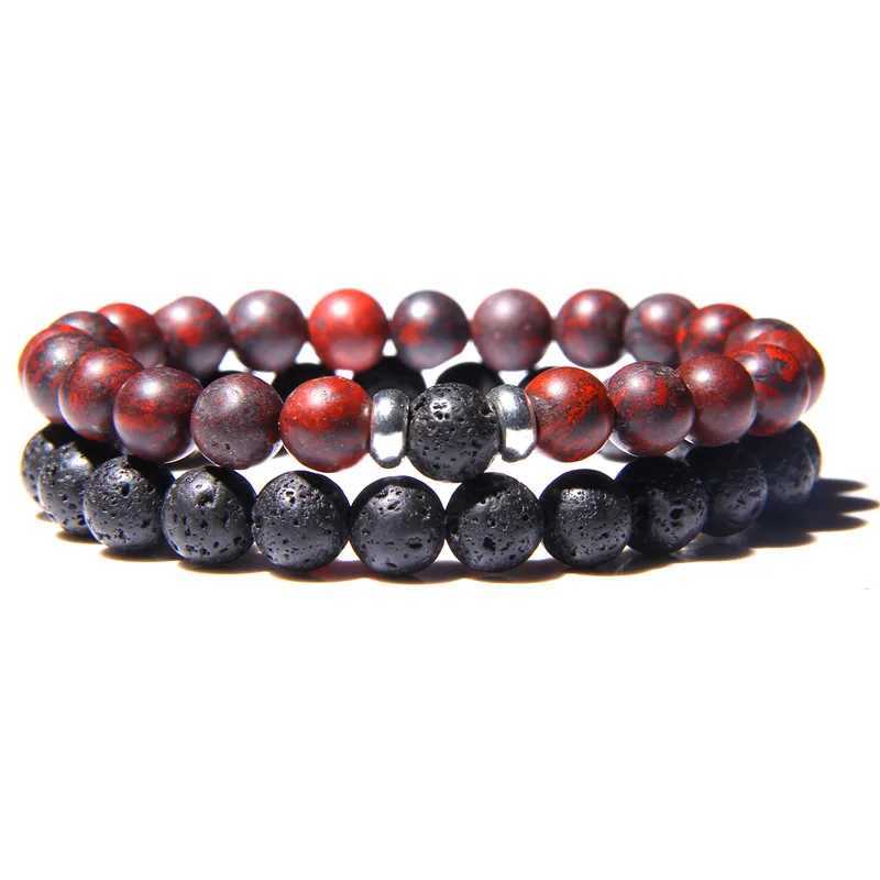 2 pieces/set couple distance bracelet male black lava stone bead bracelet female wooden bead charm bracelet W240913