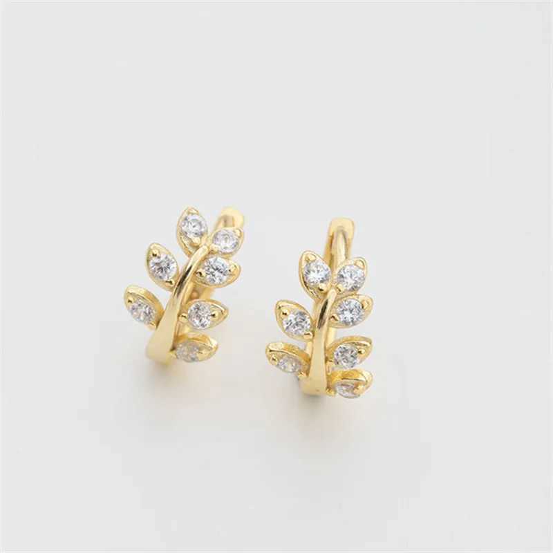 925 Sterling Silver European Simple Olive Branch Wreath Stud Earrings Women Pav Zircon Ear Bone Clip Classic Wedding JewelryX240913