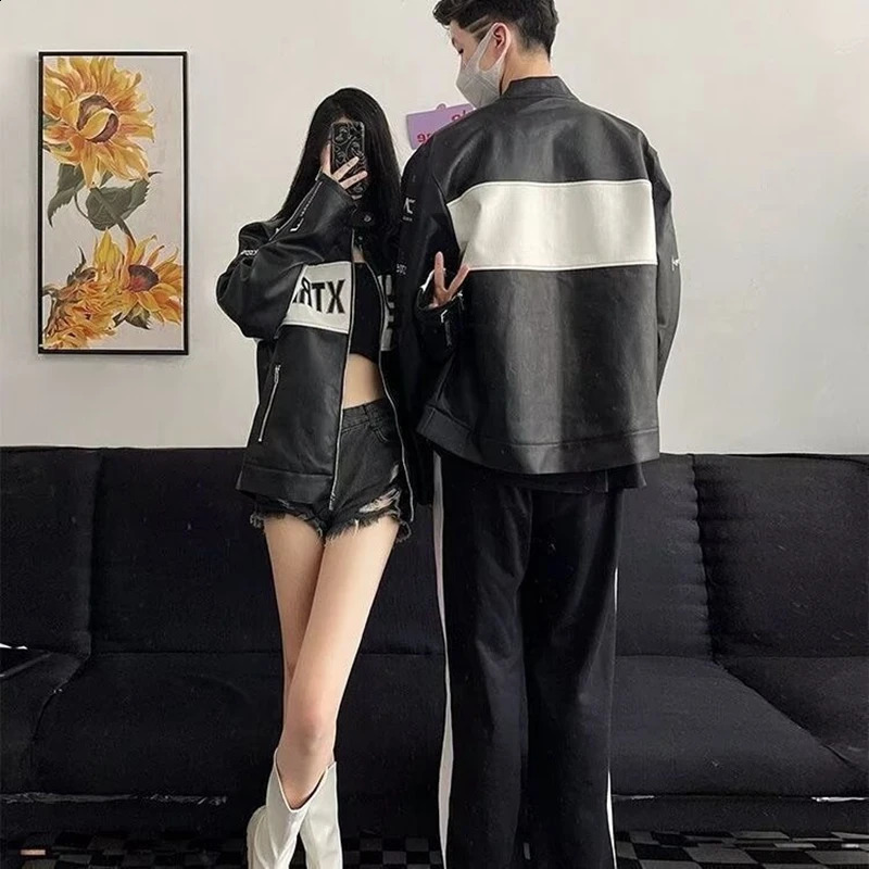 Hip Hop Baseball Jackets Men Women High Street Motorcycle Loose Bomber Coats Harajuku Retro Racing Varsity Jacket Y2K TOPS 240911