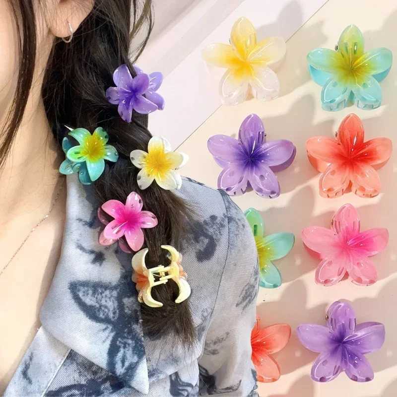 Beach Hawaiian Gradient Flower Sweet Acrylic Hair Claws Clip for Women Girls Hairpins Summer Headwear Hair AccessoriesX2409