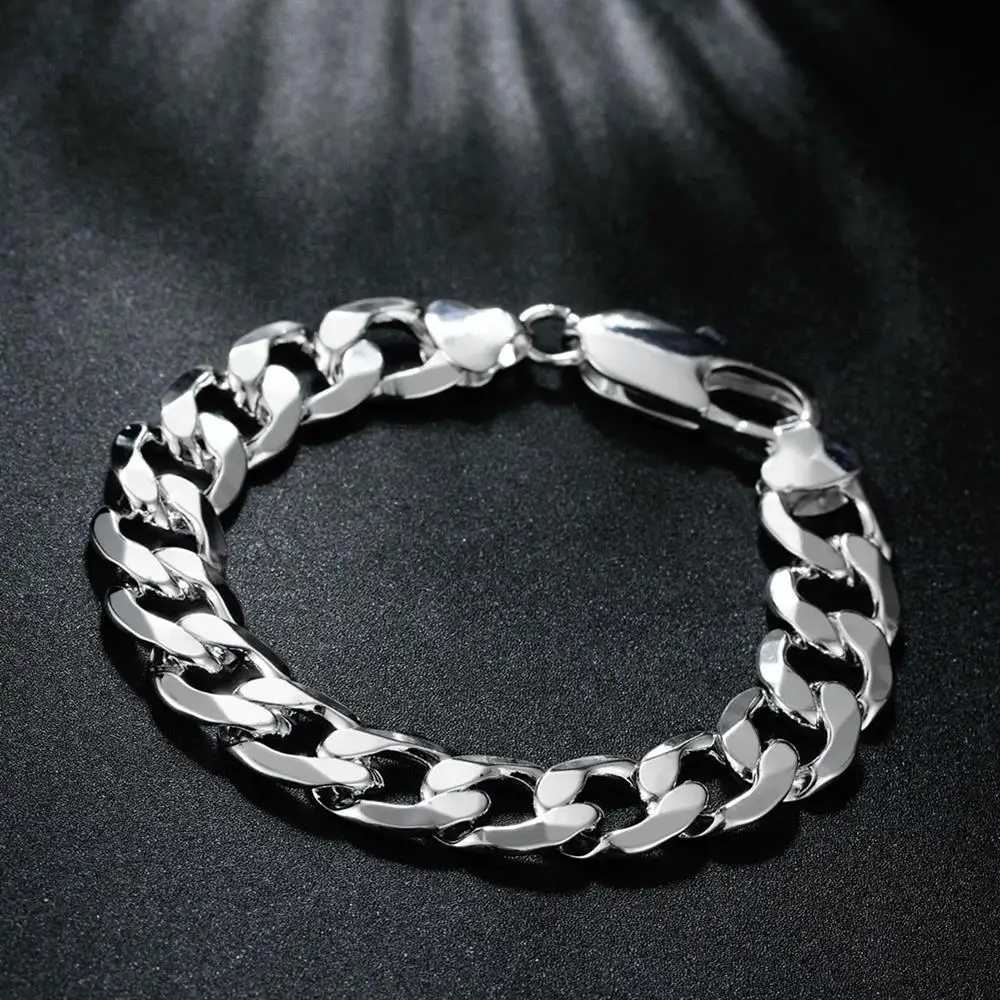Factory outlets fashion 925 Sterling Silver Bracelet for men classic 12MM sideways chain Luxury jewelry Wedding party giftsX240913