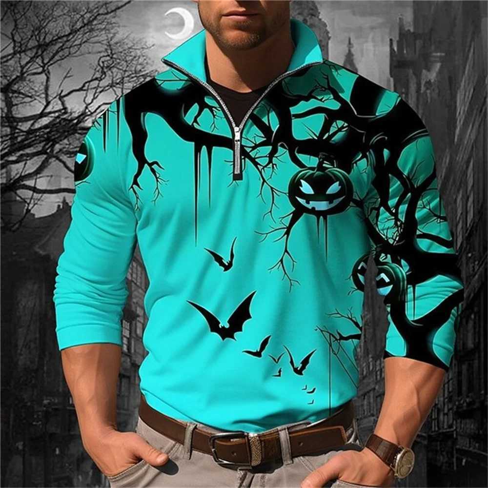 3D Fashion Zipper Sportswear Mens Halloween Retro Polo Jacket Autumn Pullover Casual Long Sleeve Mens Top W240913