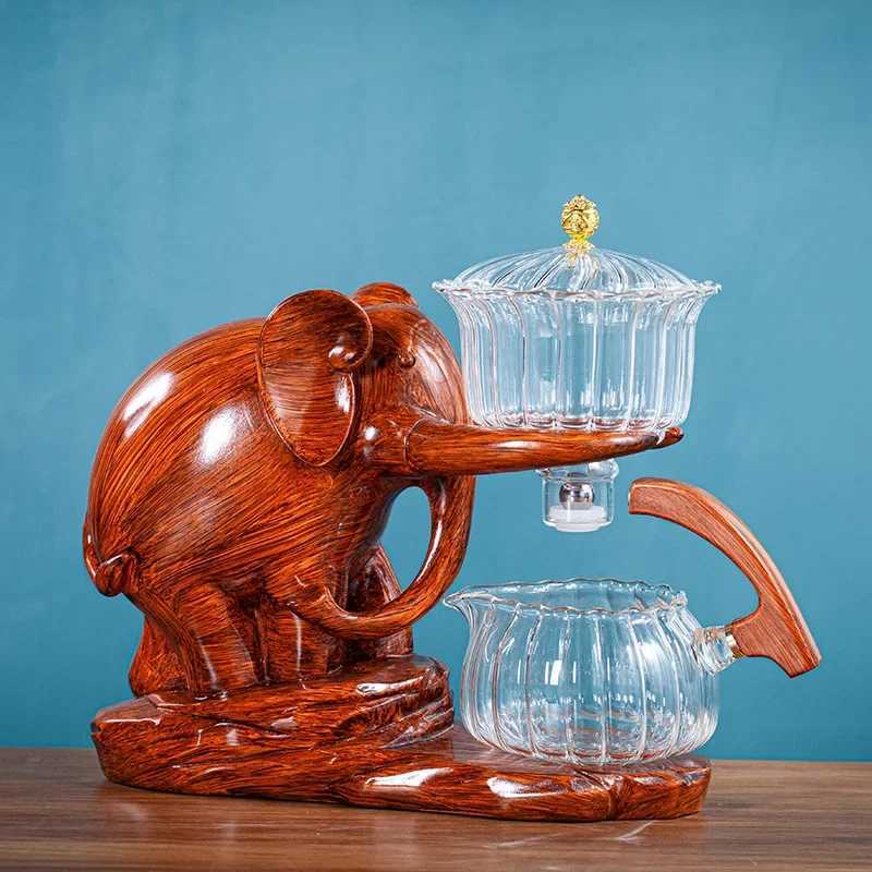 Heat resistant teapot with creative teapot base elephant shaped automatic teapot set Puer Oolong teapot and cup set X240913