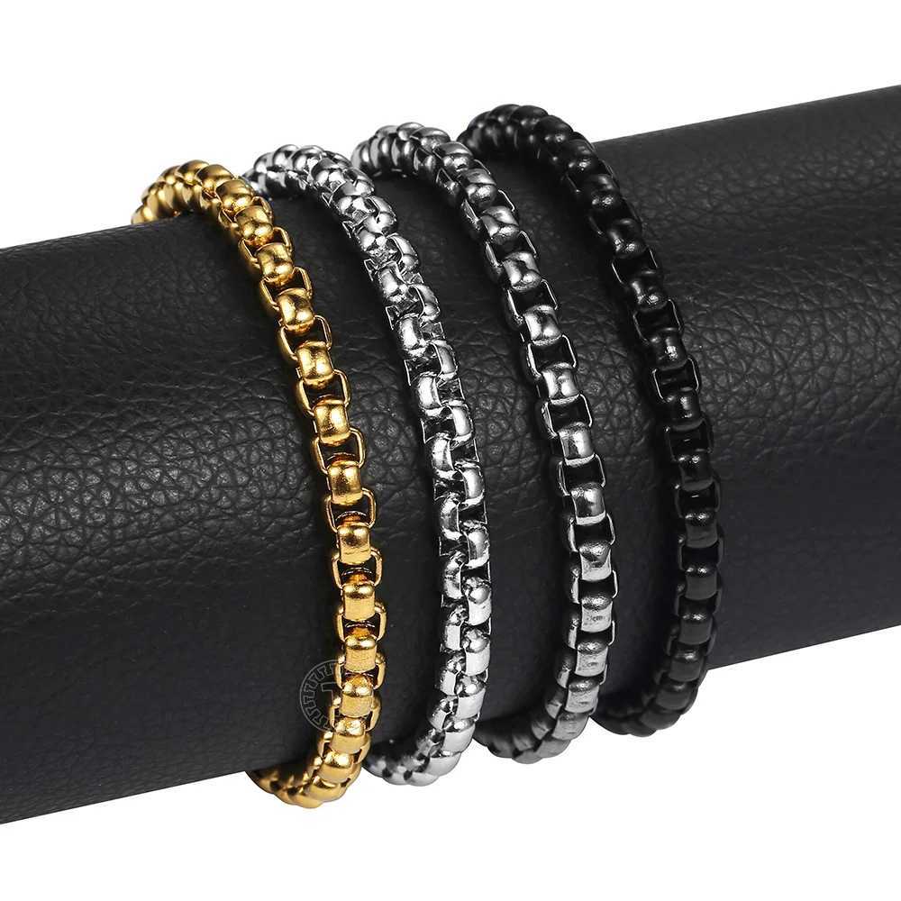 2 3 4 5 mm Bracelet For Men Women Stainless Steel Mens Round Box Link Chain Black Gold Silver Color Jewelry Gifts LKB676X240913