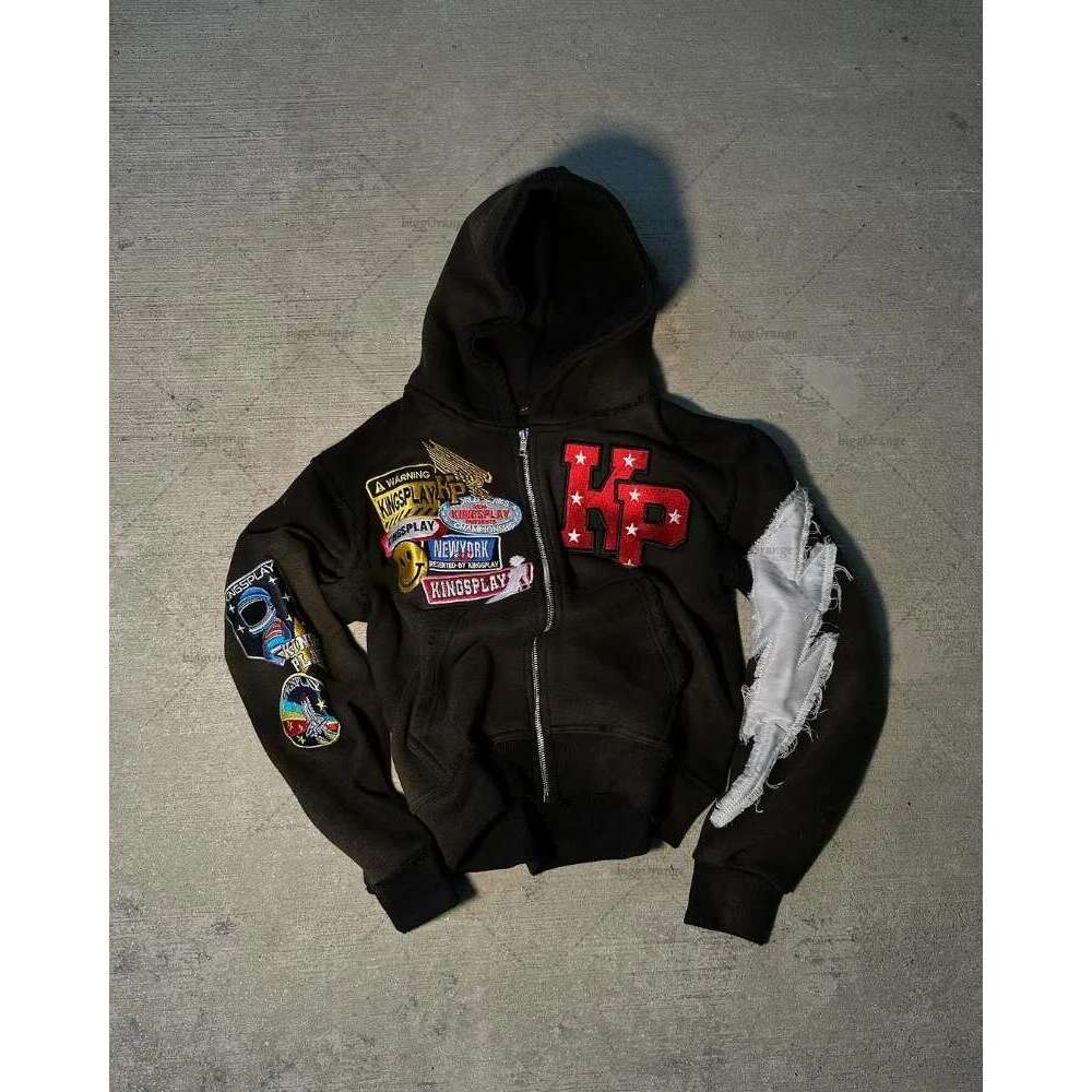 American Embroidered Oversized Hoodie Men Y2k High Street Fashion Brand Clothing Loose Retro Zipper Sweatshirt Women