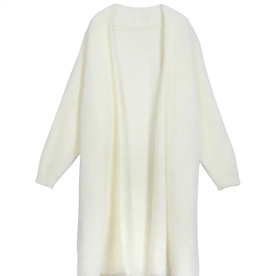 Soft Waxy Knitted Cardigan Sweater Women Autumn and Winter Loose Large Size Slim Lazy Wind Mink Velvet Long Coat 240904