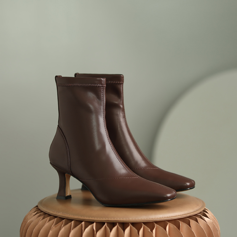 Hot Flock Stretch Boots Winter Slip-On Ankle Boots Fashion Pointed Toe Women Boots Thin Heel Handmade Stretch Fabric Women Shoes