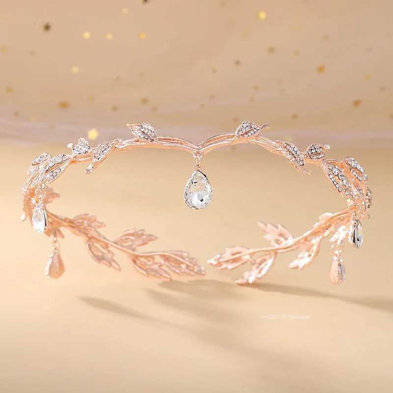 New Arrivals Vintage Crown Leaves Waterdrop Pendent for Women Wedding Hairband Rhinestone Party Princess Elf Hairdress JewelryX240913