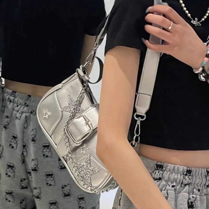 Y2k Designer Womens Shoulder Bag Silver Chains Fashion Summer Pu Leather Handbag Original Luxury Daily Female Armpit 240913