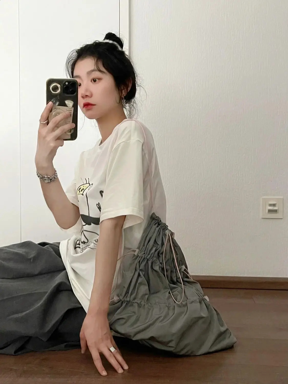 Miyagawa spring/summer contrasting color drawstring backpack Korean style simple retro backpack 240912