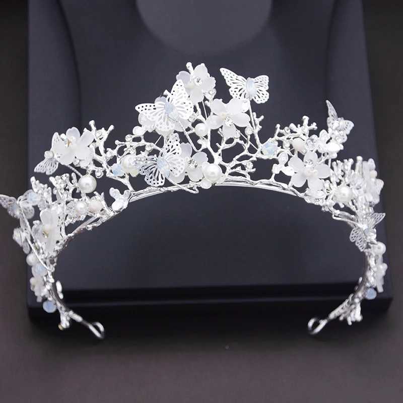 Princess Flower Wedding Crown Rhinestone imitation Pearls Butterfly Tiaras Hairband Bridal Prom Hair Jewelry Bride AccessoriesX240913