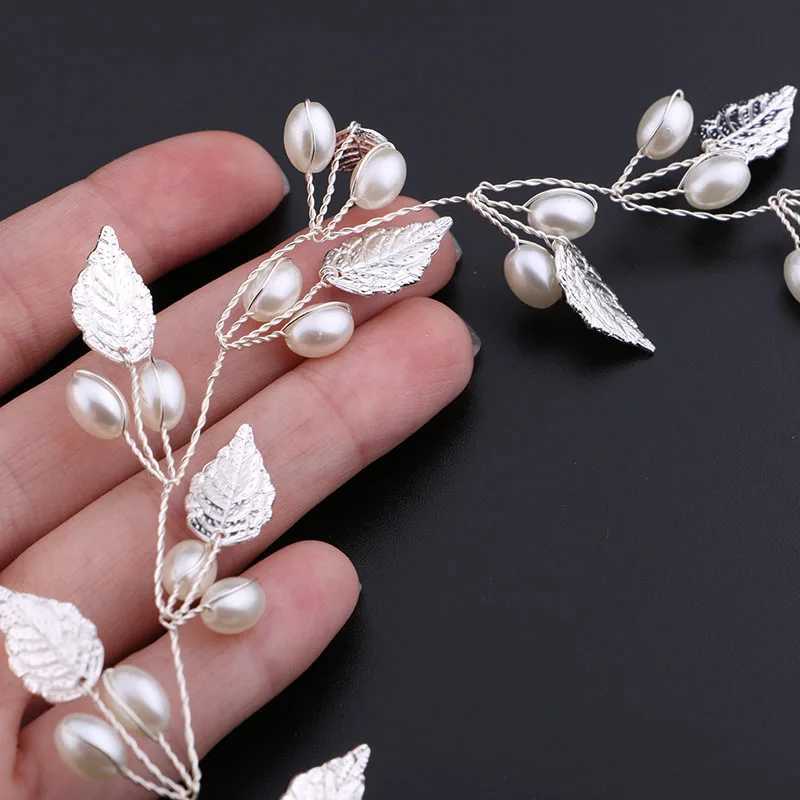 Pearl Flower Headband Tiaras Crowns Girls Silver Gold Color Leaf Headpiece Bridal Hair Jewelry Elegant Wedding Hair AccessoriesX240913