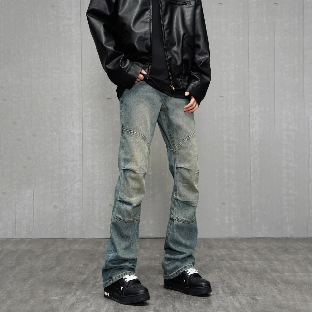 Jeans for Men Streetwear Blue Vintage Casual Fashion Y2k Style Street Slim Distressed Original er Fit Stacked Denim Pants 240912
