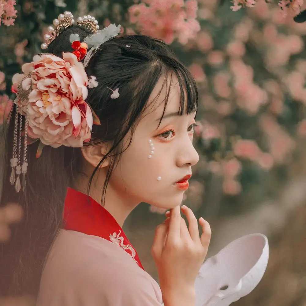 Chinese Hanfu Hair Accessories Peony Flowers Silk Flower Head Hairclips Barrette Tang Dynasty Costume Deco Headdress DIY HairpinX240913