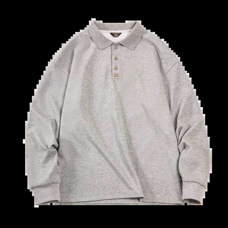 Maden 2023 Spring Retro Mens Super Large Polo Shirt Casual Solid Color Long Sleeve T-shirt Fashion Collar Flat Top W240913