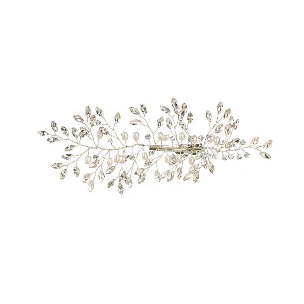 Bridal Wedding Hair Comb Pearl Flower Hair Piece Rhinestone Bridal Hair Ornament Lady (Silver)X240913