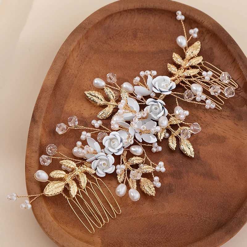 Miallo Gold Handmade Delicate Flower Pearl Hair Comb Crystal Beaded Bridal Headpiece Wedding Jewellery Hair AccessoriesX240913