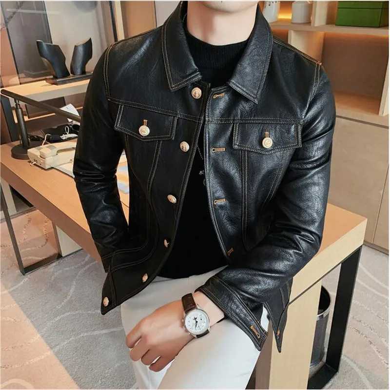 2022 Spring Autumn Black Pu Leather Biker Jacket Men Style Long Sleeve Zipper Leather Coat Fashion Men Clothing Plus Size 3XLX240913