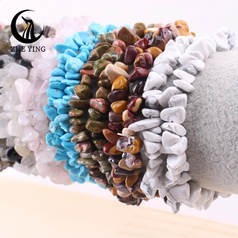 Colors Irregular Gravel Natural Stone Bracelets Gemstone Stretch Beads Amethyst Obsidian Fluorite Chakras for Women 240906