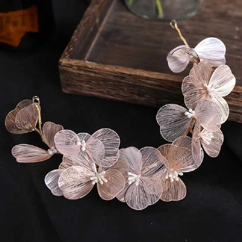 Flower Hairband Bridal Hair Jewelry Pearl Crystal Headband Birthday Party Tiara Wedding Hair Accessories For Women Marrige CrownX240913