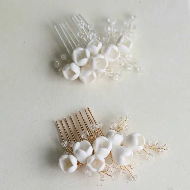 New arrival ceramic flower hair comb gorgeous crystal bridal wedding hair accessoriesX240913
