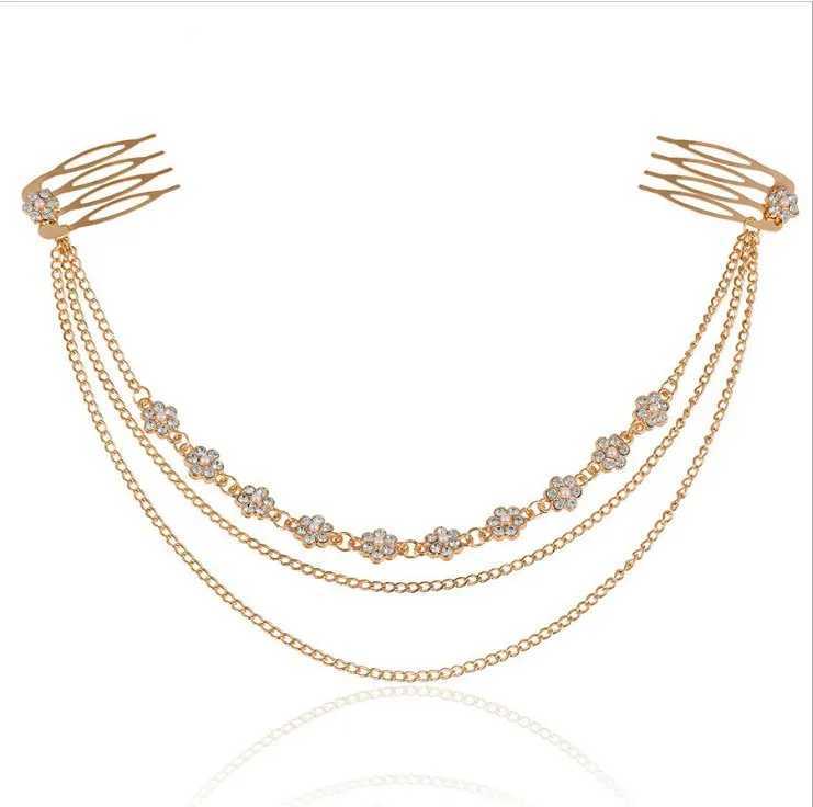 Wedding Bride Hair Accessories for Women Accessories Fashion Gold color Chain Leaf Hair Jewelry Clip for Hair Comb PinsX240913