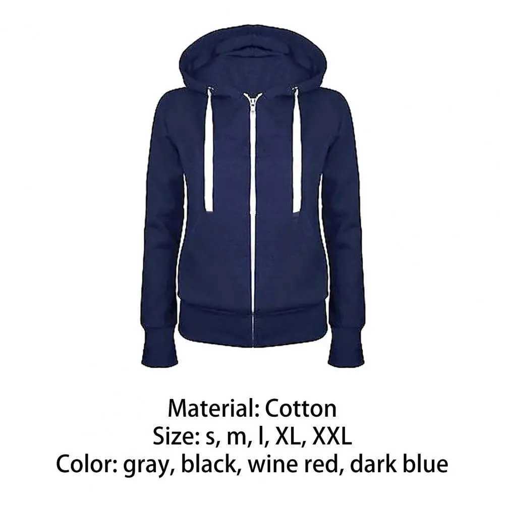 Spring Autumn New Casual Fleece Zipped Hoodie Coat Women Fashion Drawstring Sporty Hooded Coats Jackets Ladies Simple Sweatshirt M240912