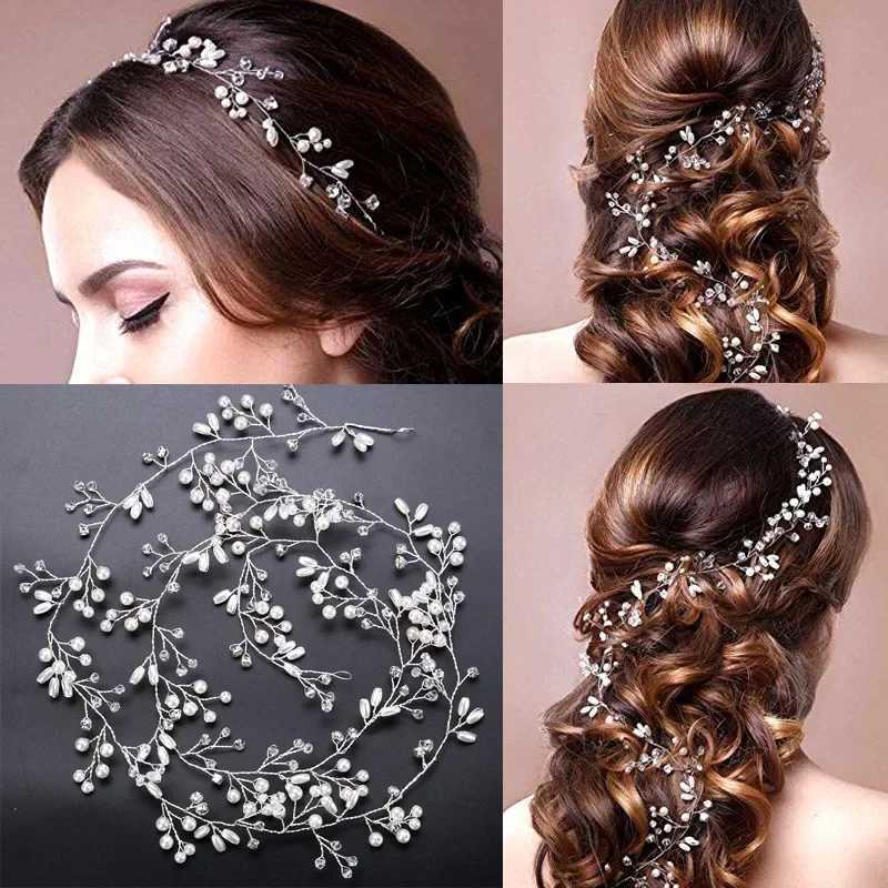 Bridal Wedding Crystal Bride Hair Accessories Pearl Flower Headband Handmade Hairband Beads Decoration Hair Comb For WomenX240913