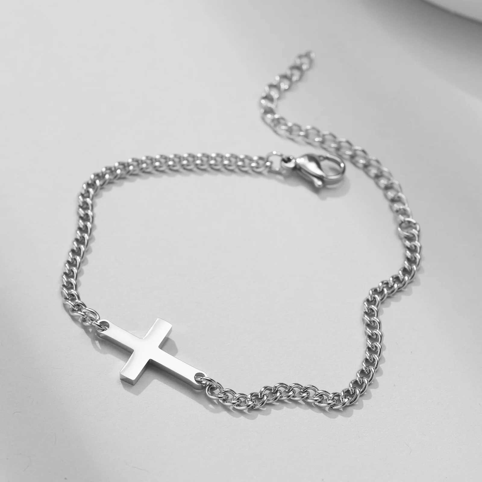Mprainbow Stainless Steel Cross Religious Christian Bracelet Wristband JewelryWaterproof Never Fade Jewelry Gifts for HimX240913