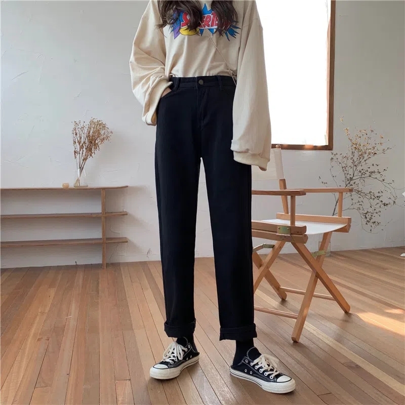 Straight jeans women's high waist versatile 2024 autumn new loose and thin dad casual wide-leg pants